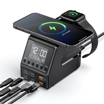 Charger Station - 4×140w Usb-c & Wireless Fast with Clock