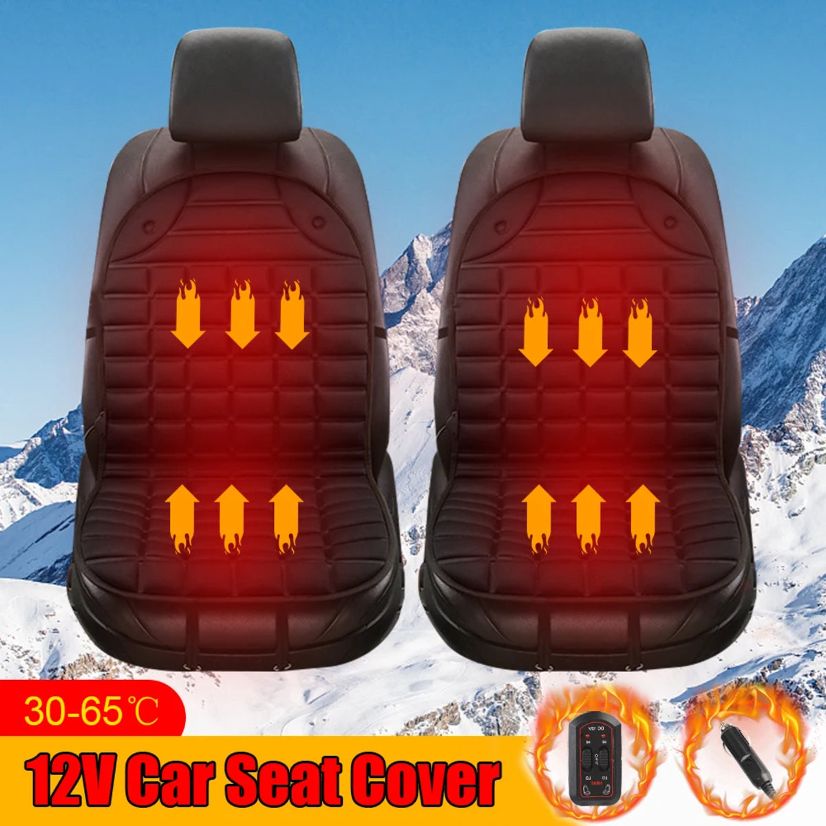 12V Heated Seat Cushion - Electric Winter Car Warmer with Universal Fit