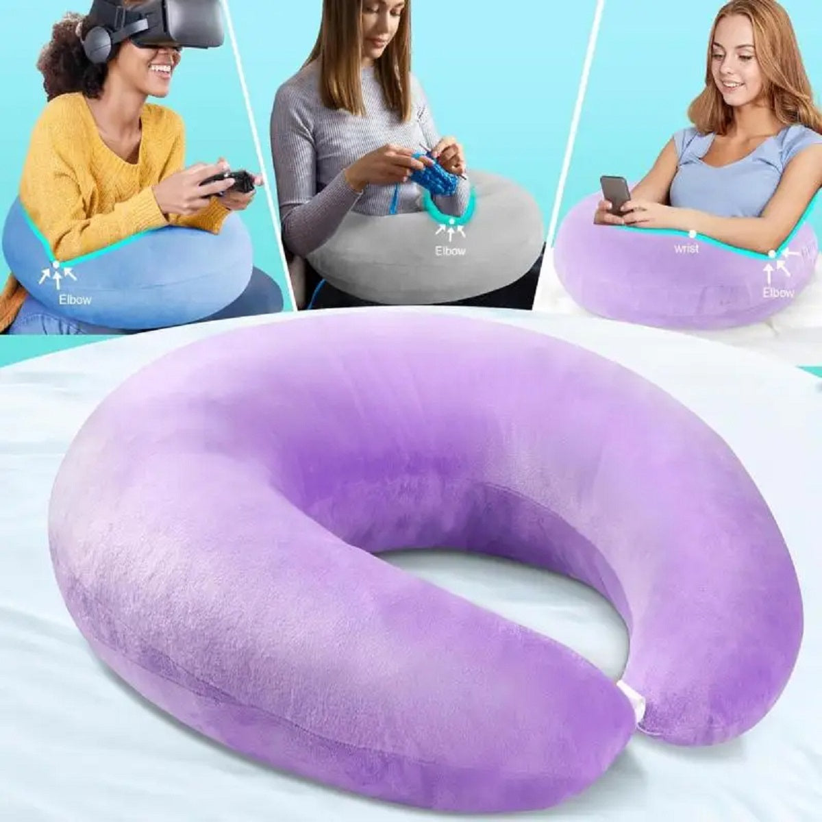 Ergonomic U-Shaped Lap Pillow - Elbow-Rest Arm Support for Gaming and Reading