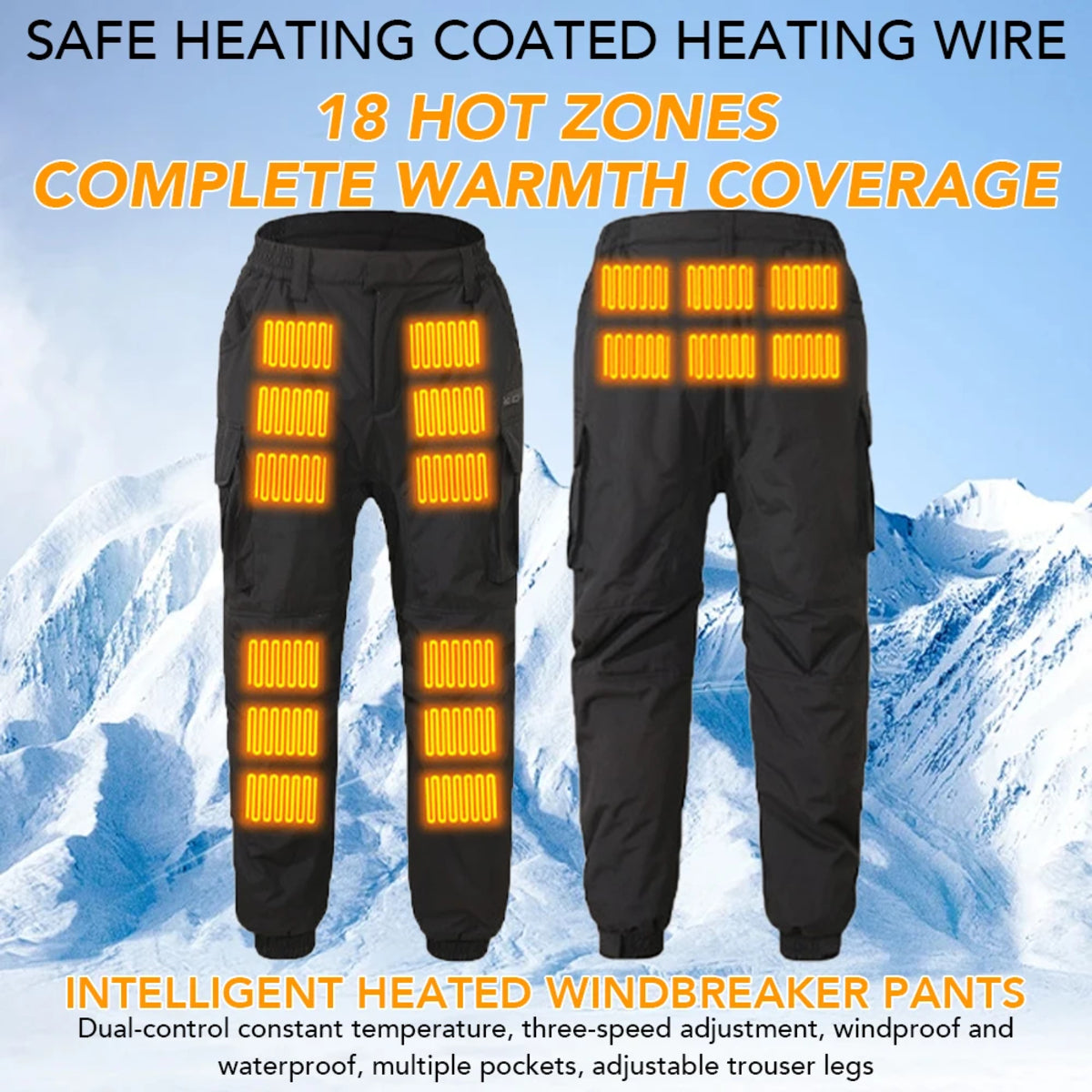 Men's USB Heated Pants - 18-Zone Infrared Waterproof Winter Trousers