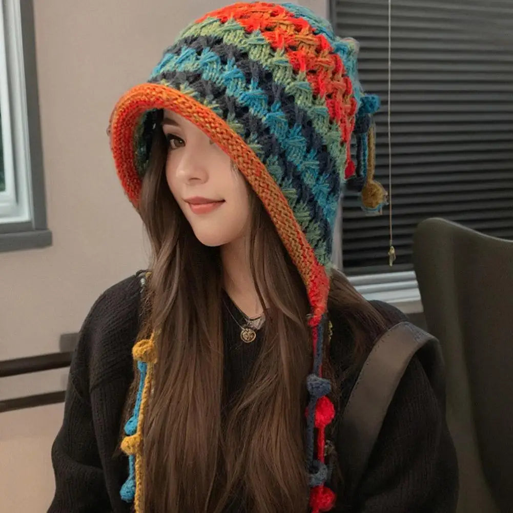 Women's Colorful Knit Beanie - Winter Warm Wool Hat with Ear Protection