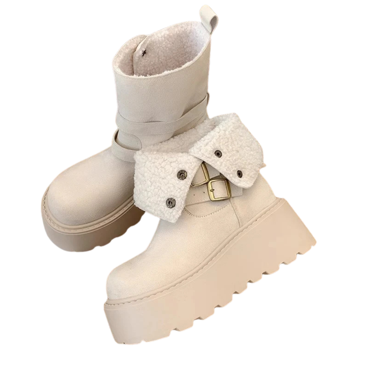 Women's Platform Snow Boots - Thick Bottom Fur Lined Outdoor Shoes
