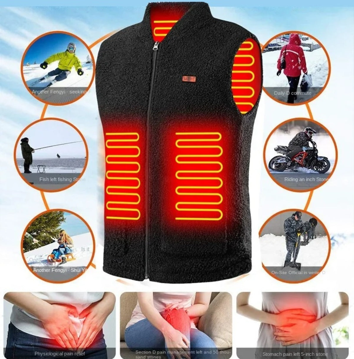 USB Heated Vest - 3-Level Washable Sleeveless Winter Sports Jacket