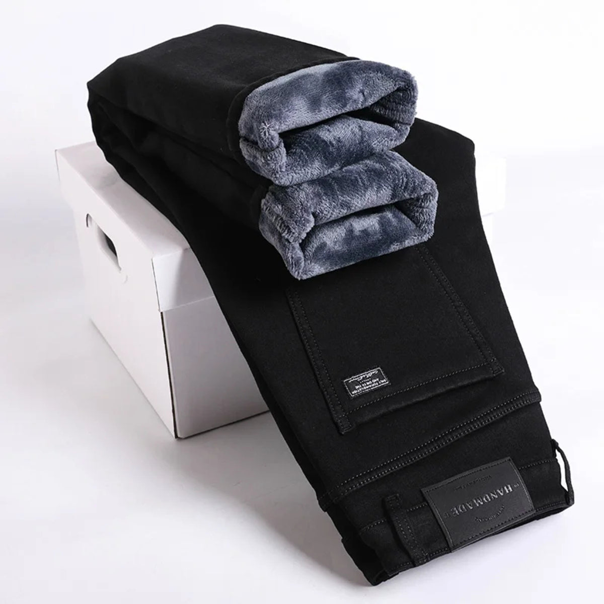 Men's Winter Fleece Jeans - Slim Straight Warm Elastic Denim Pants