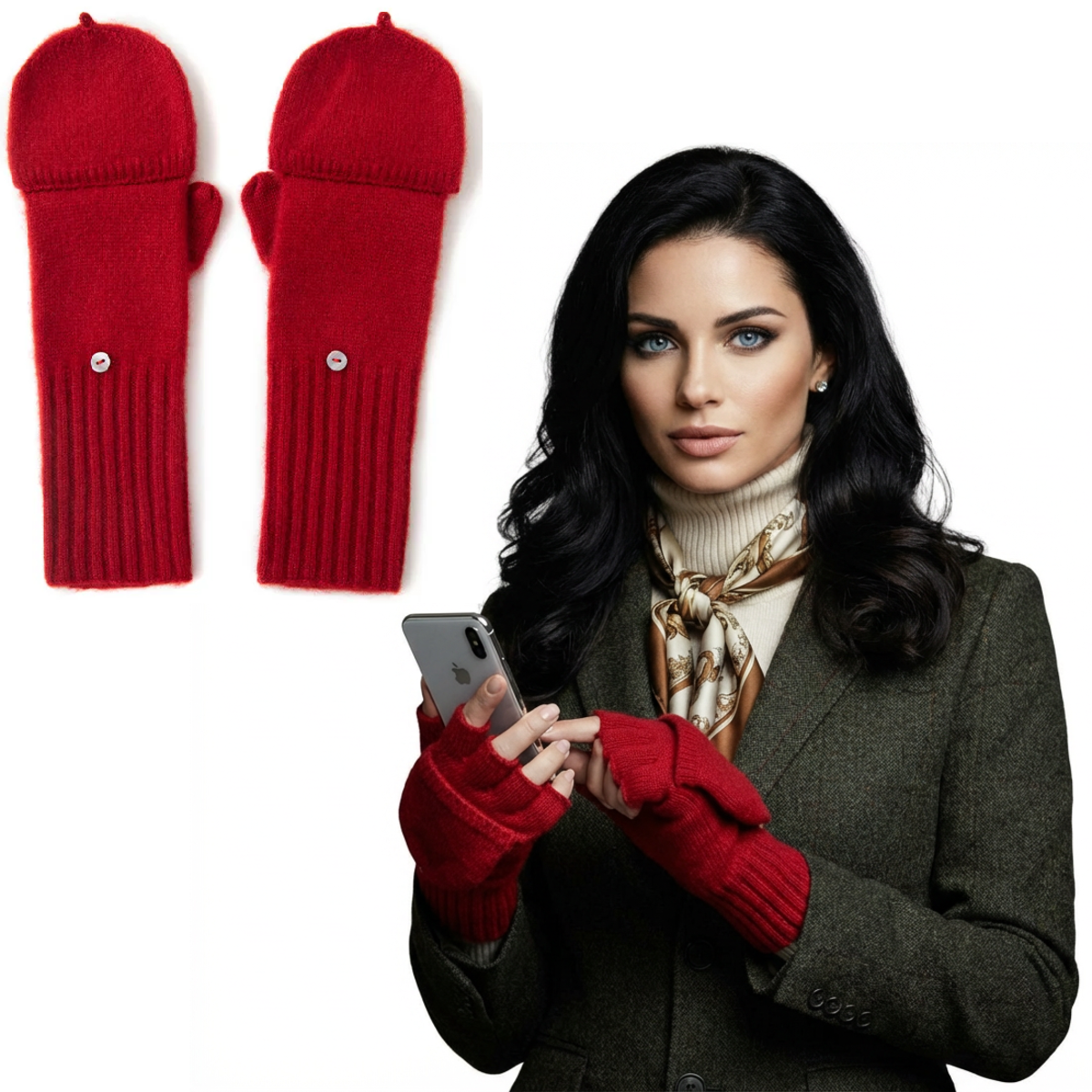 Knitted Flip Mittens - Warm Fingerless Gloves for Men & Women