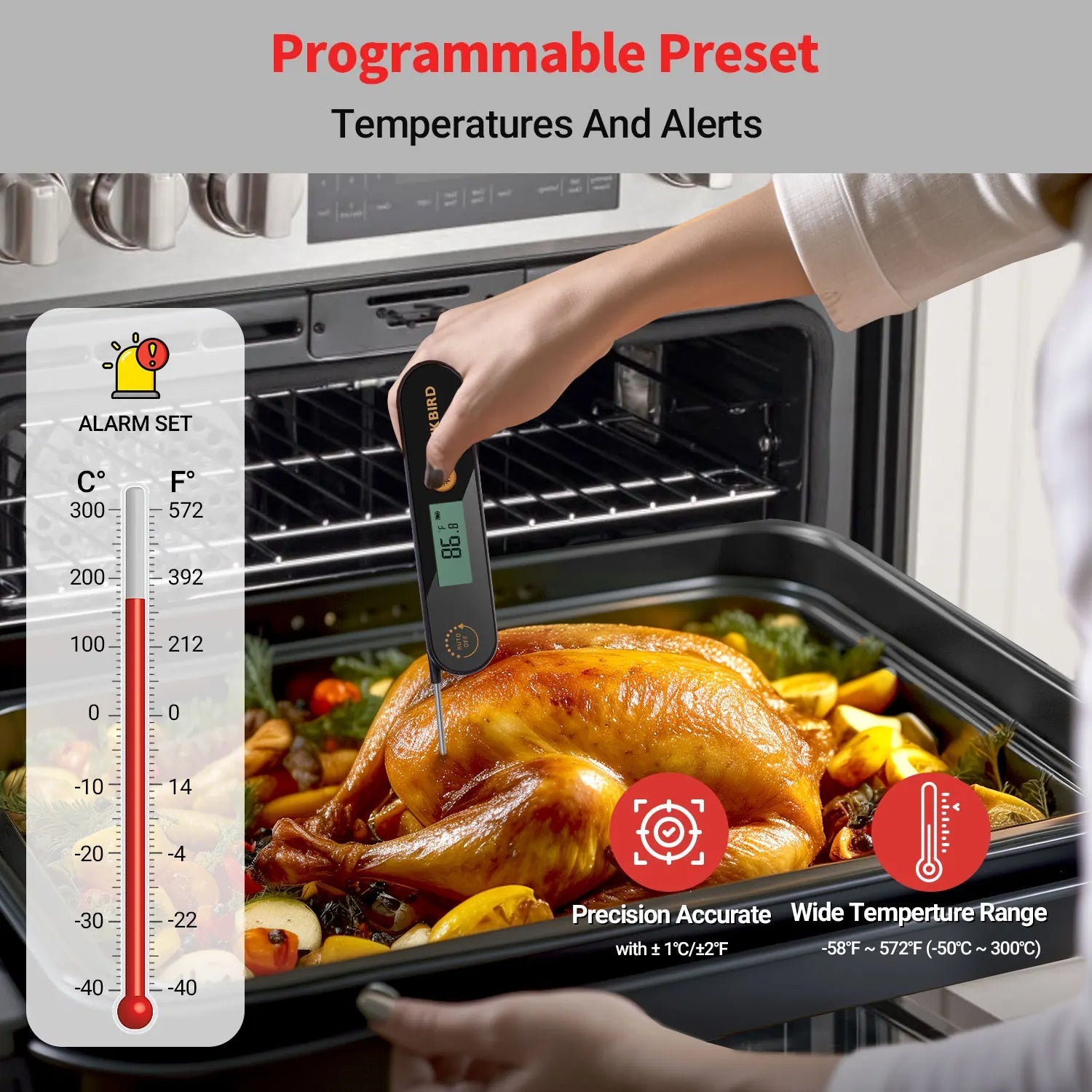 Ipx5 Waterproof Meat Thermometer - Foldable Probe Rechargeable Bbq/fry