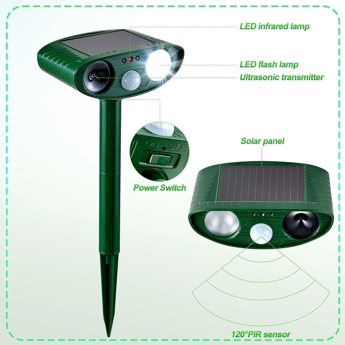 Solar Ultrasonic Animal Repellent - Waterproof Garden Deterrent for Cats & Dogs