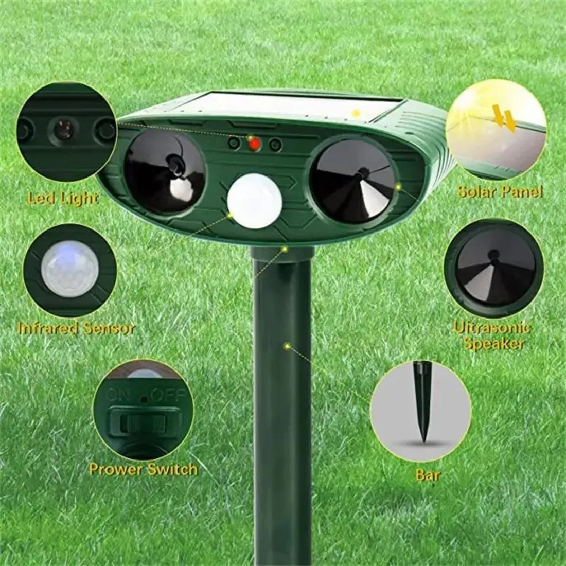 Solar Ultrasonic Animal Repellent - Waterproof Garden Deterrent for Cats & Dogs