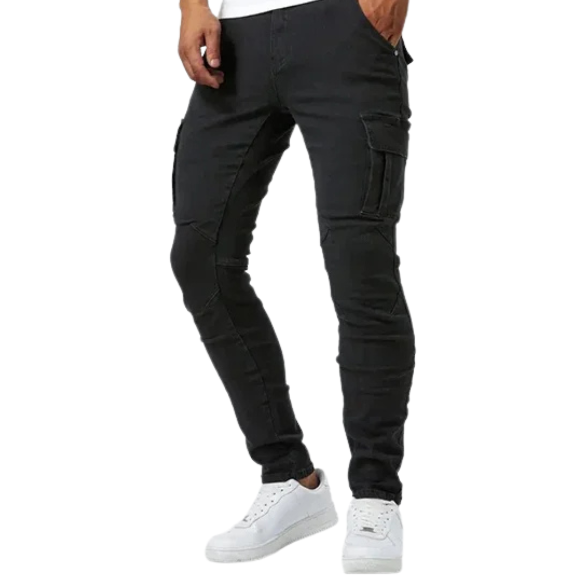 Men's Slim Fit Denim Cargo Joggers - Stylish Multi-Pocket Elastic Jeans