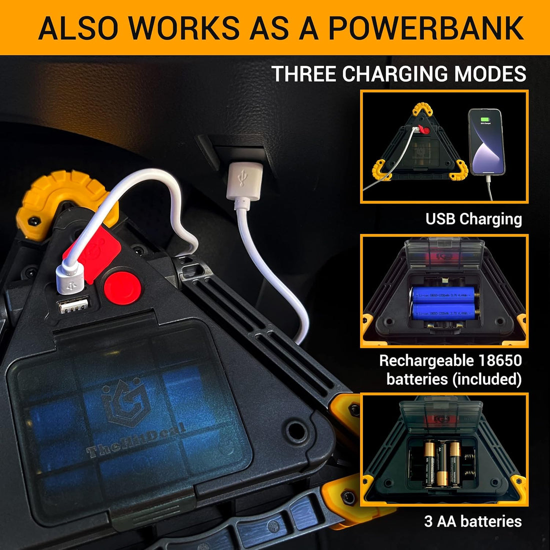 LED Emergency Warning Triangle - 30W Car Breakdown Safety Stop Sign
