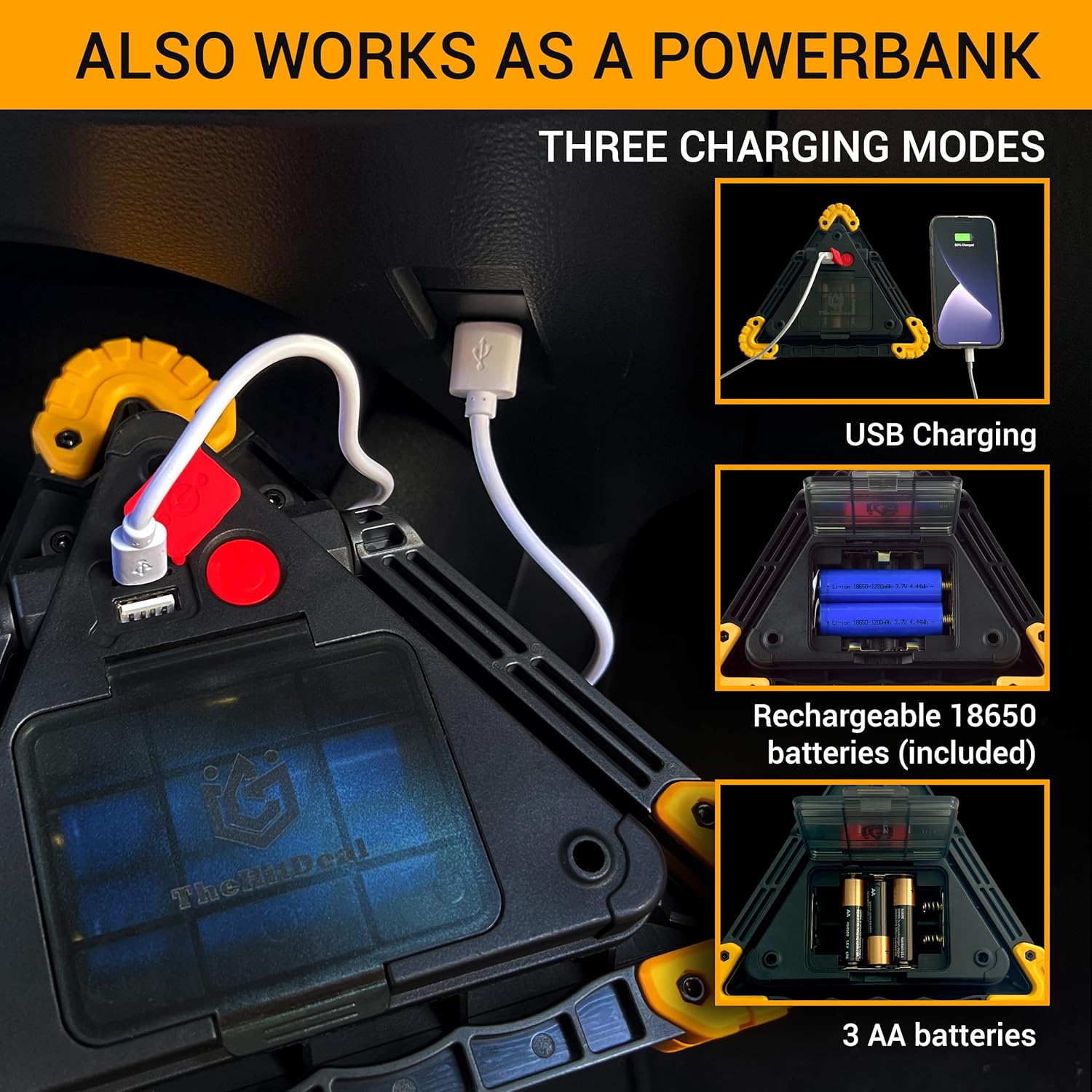 LED Emergency Warning Triangle - 30W Car Breakdown Safety Stop Sign