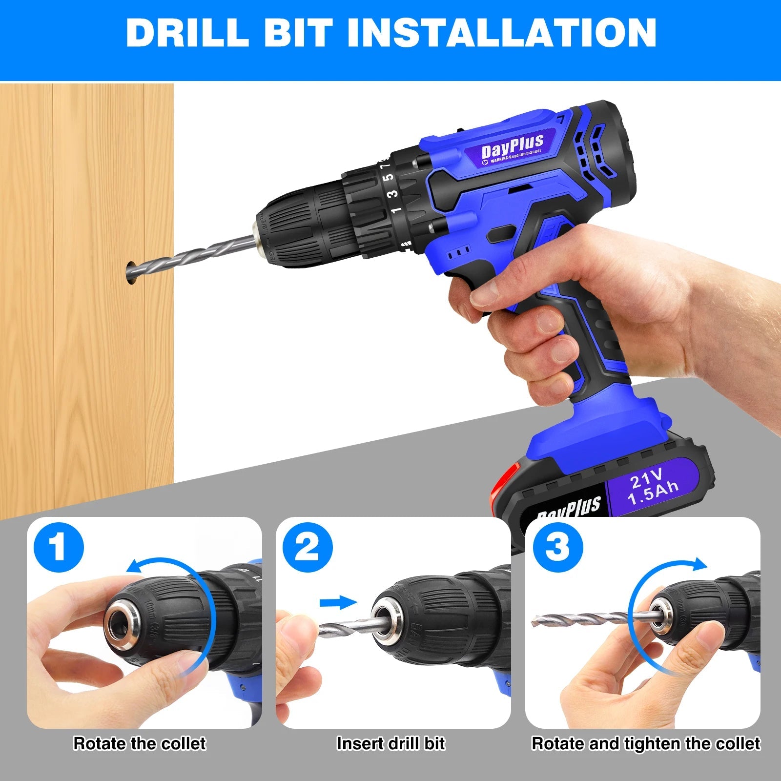 Cordless Drill and Screwdriver Kit - 45NM Electric with LED for Home DIY