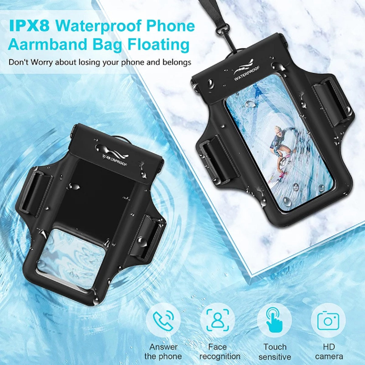 Waterproof Phone Armband Pouch - Case with Detachable Strap