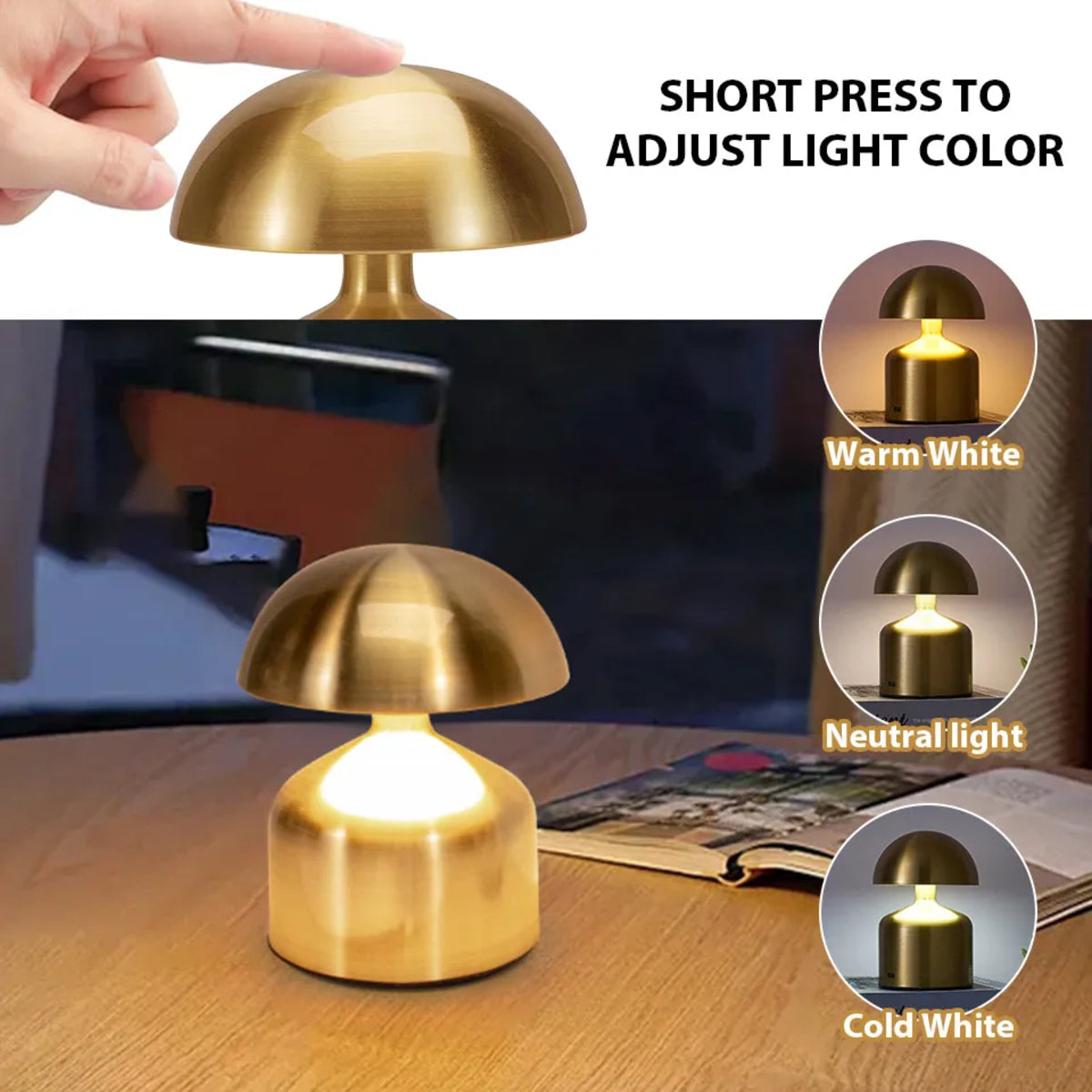 LED Touch Table Lamp - USB Rechargeable 3-Color Dimmable Night Light