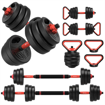 3-In-1 Adjustable Dumbbells Set - 44.1 Lbs Home Gym Weights with Barbell Bar