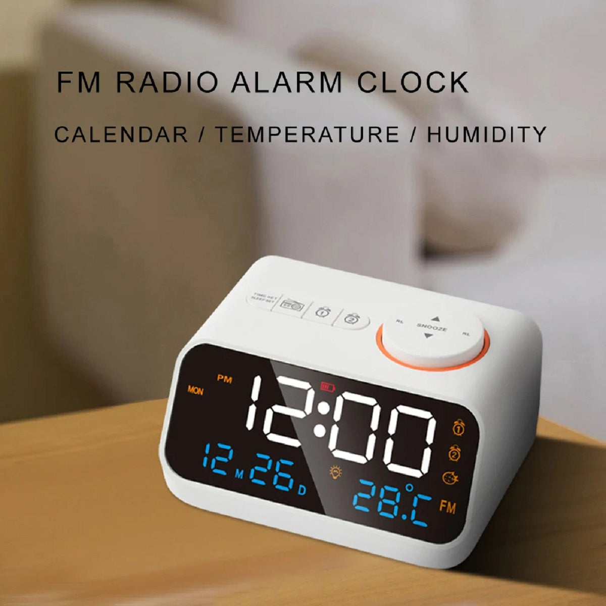 Modern LED FM Alarm Clock - Digital Bedside with Calendar Display