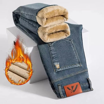 Men's Winter Fleece-Lined Jeans - Thick Warm Stretch Straight Denim