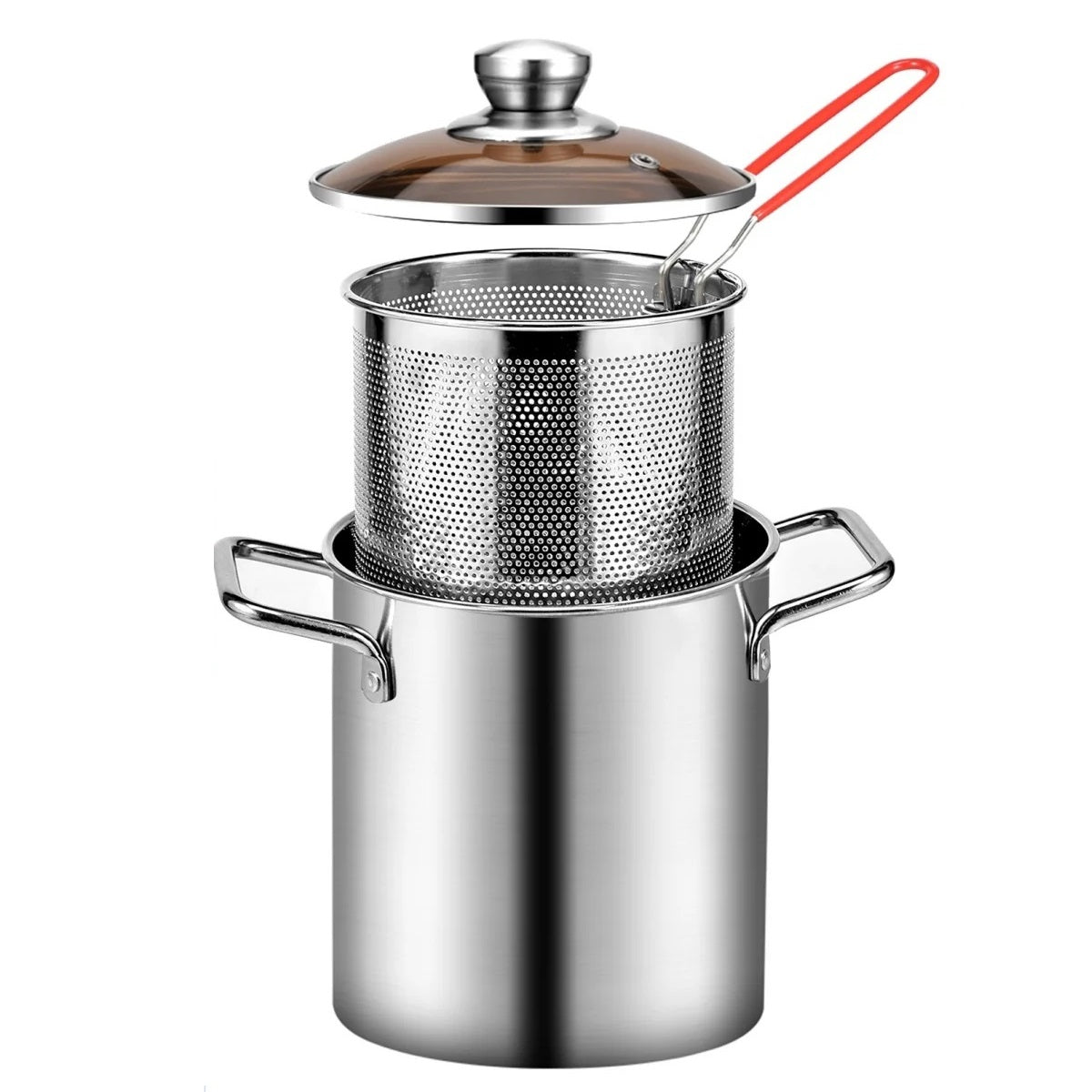 304 Stainless Steel Deep Fryer Pot - 3.2QT with Basket and Lid