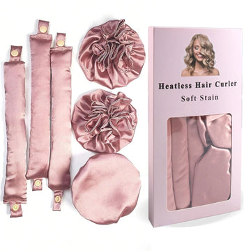 3-Pcs Satin Heatless Curling Rod Set - Overnight Headband and Caps for Long Hair