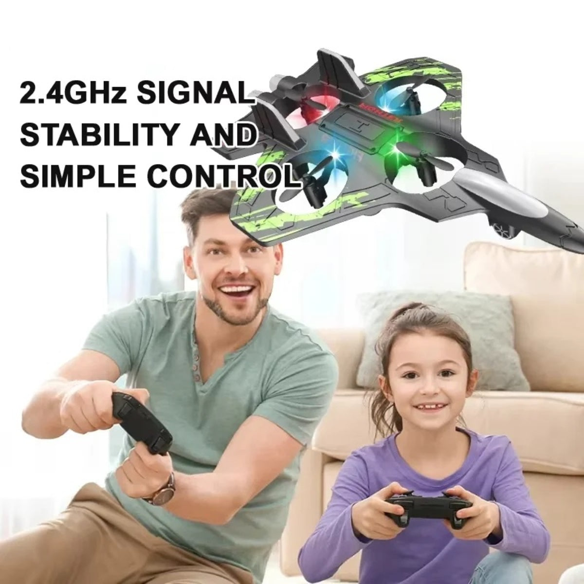 2.4G RC Foam Glider Aircraft - Remote Control Stunt Plane with LED Lights