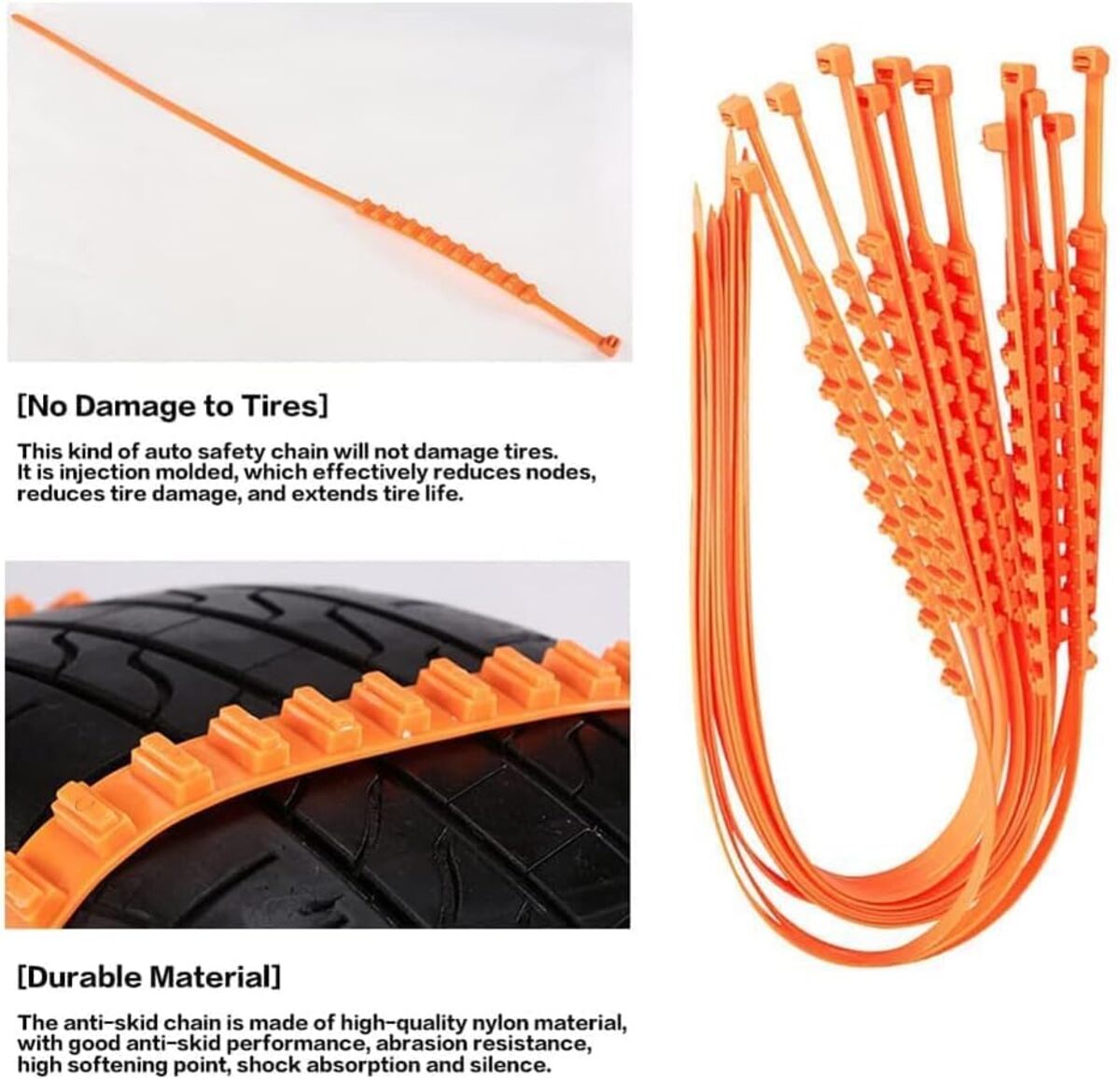 20 Pcs Snow Chains - Universal Anti-Slip Tire Traction Belts for Winter