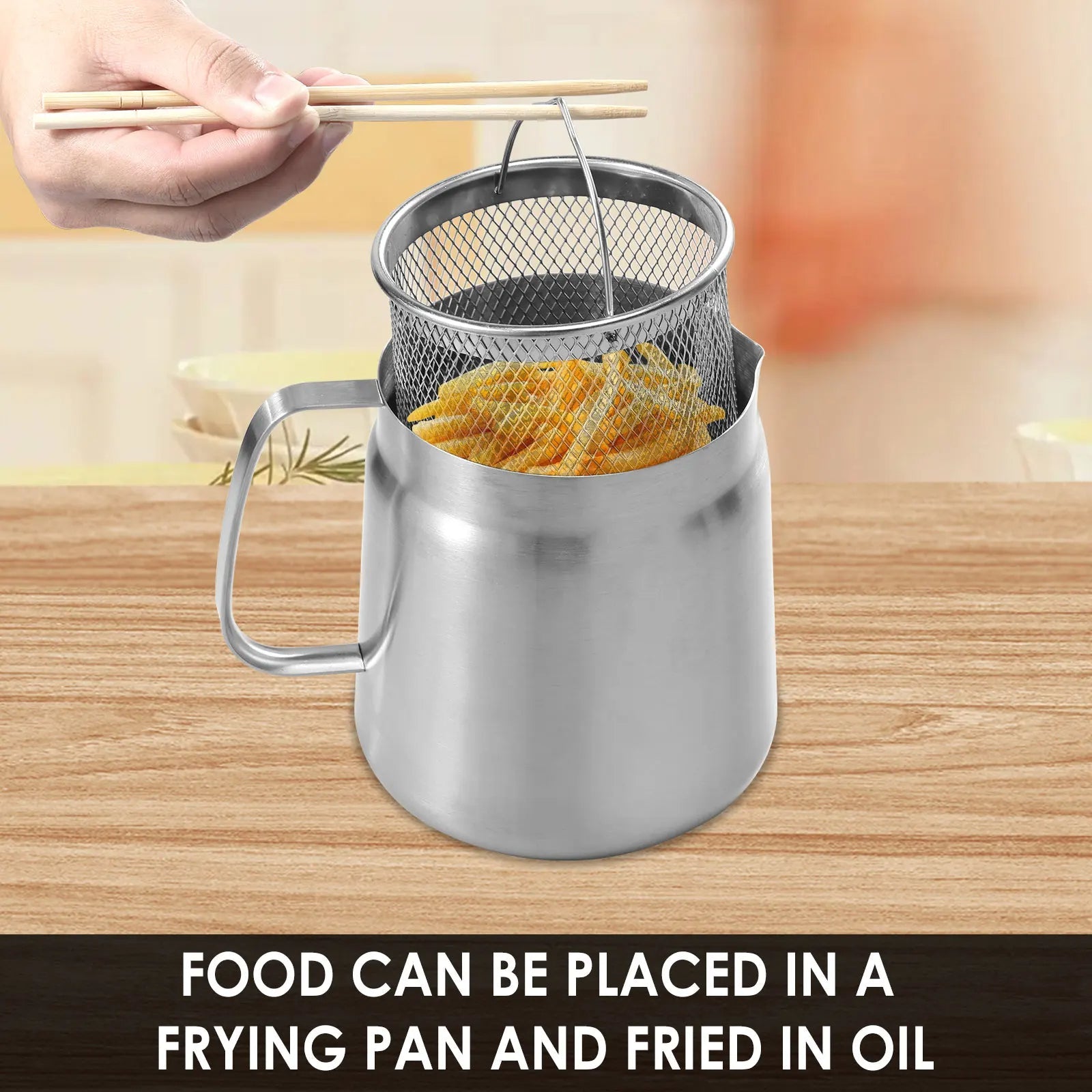 Stainless Steel Oil Storage Pot with Fine Mesh Strainer and Fry Basket