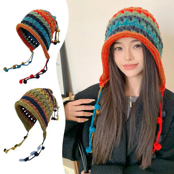 Women's Colorful Knit Beanie - Winter Warm Wool Hat with Ear Protection