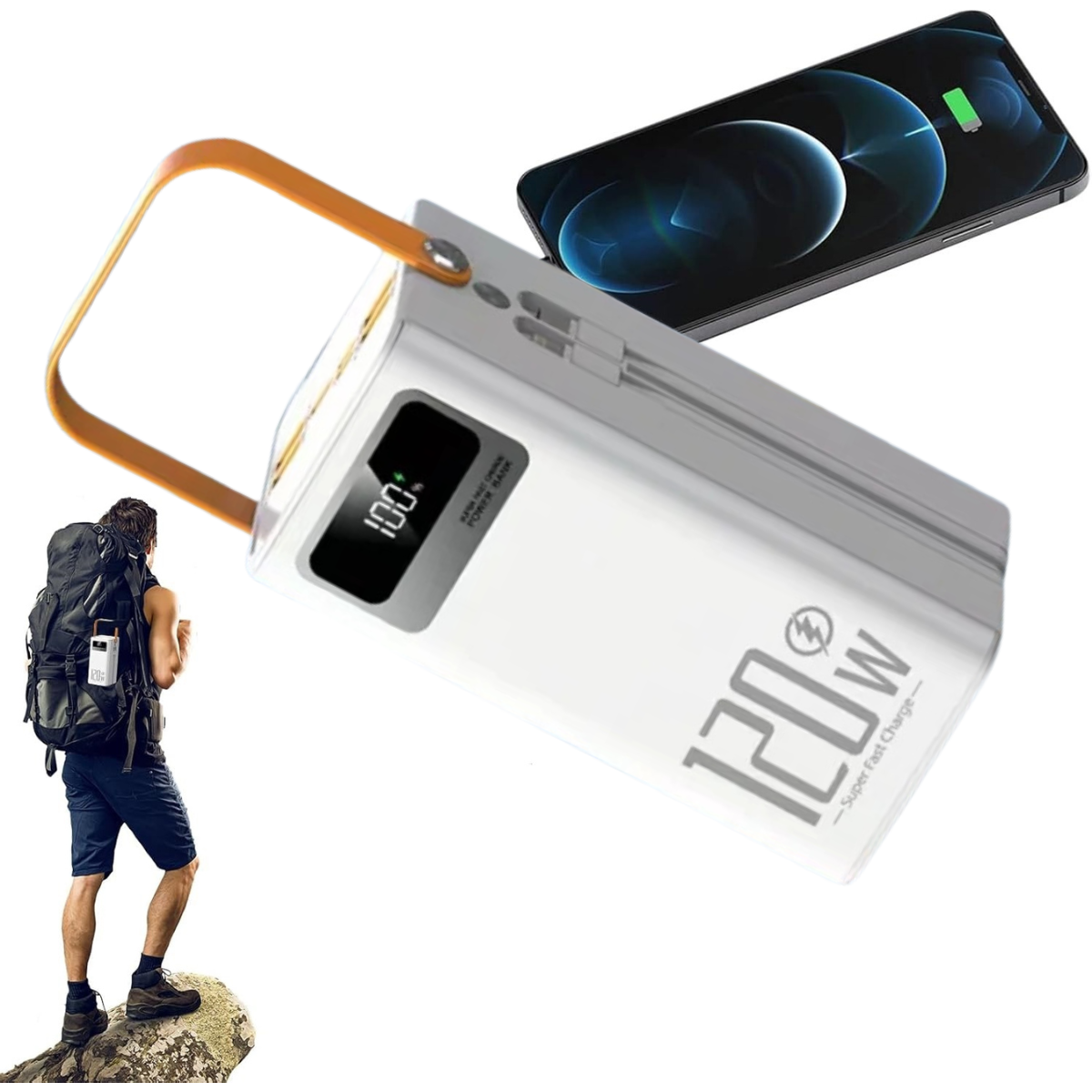 120W Power Bank - Built-In Cable Fast Charging Portable Charger