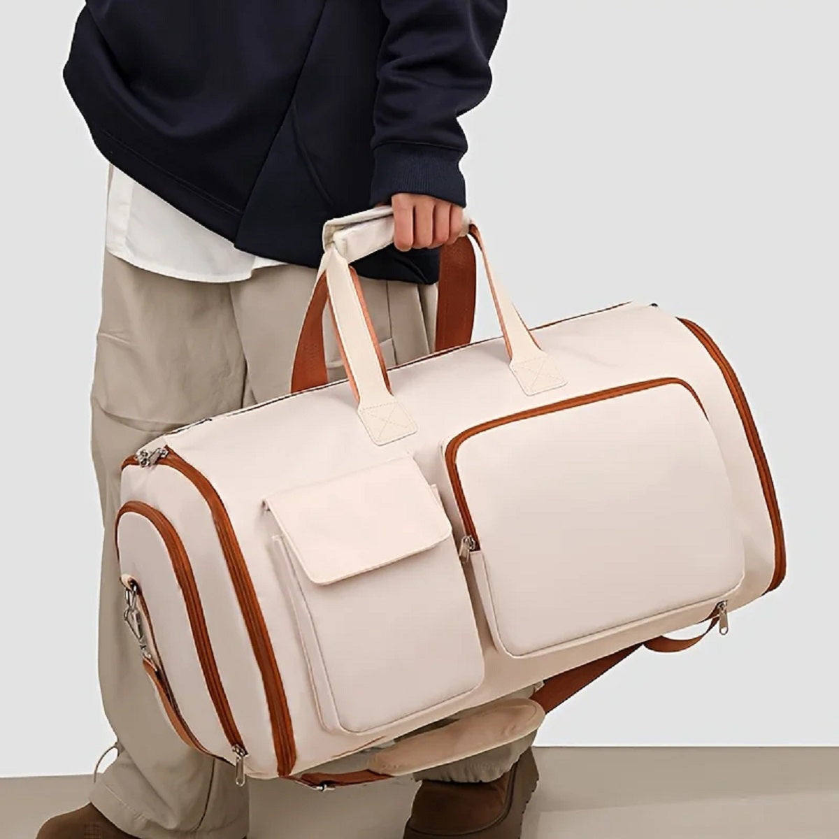 Beige Travel Suit Bag - 16-Inch Large Capacity Business Carry