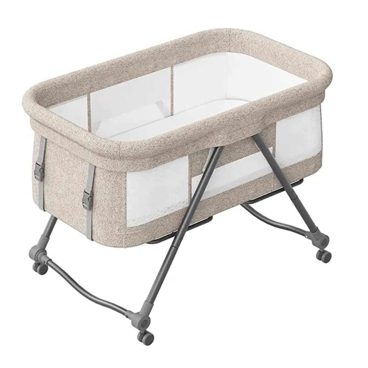 Baby Travel Cot with Mattress - Portable Rocking Crib with Silent Wheels