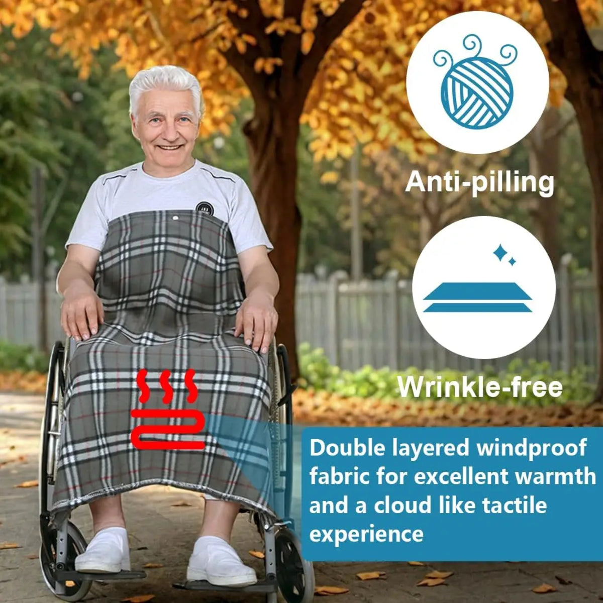 Wheelchair Blanket with Harness - Adjustable Anti-Slip Fleece Lap