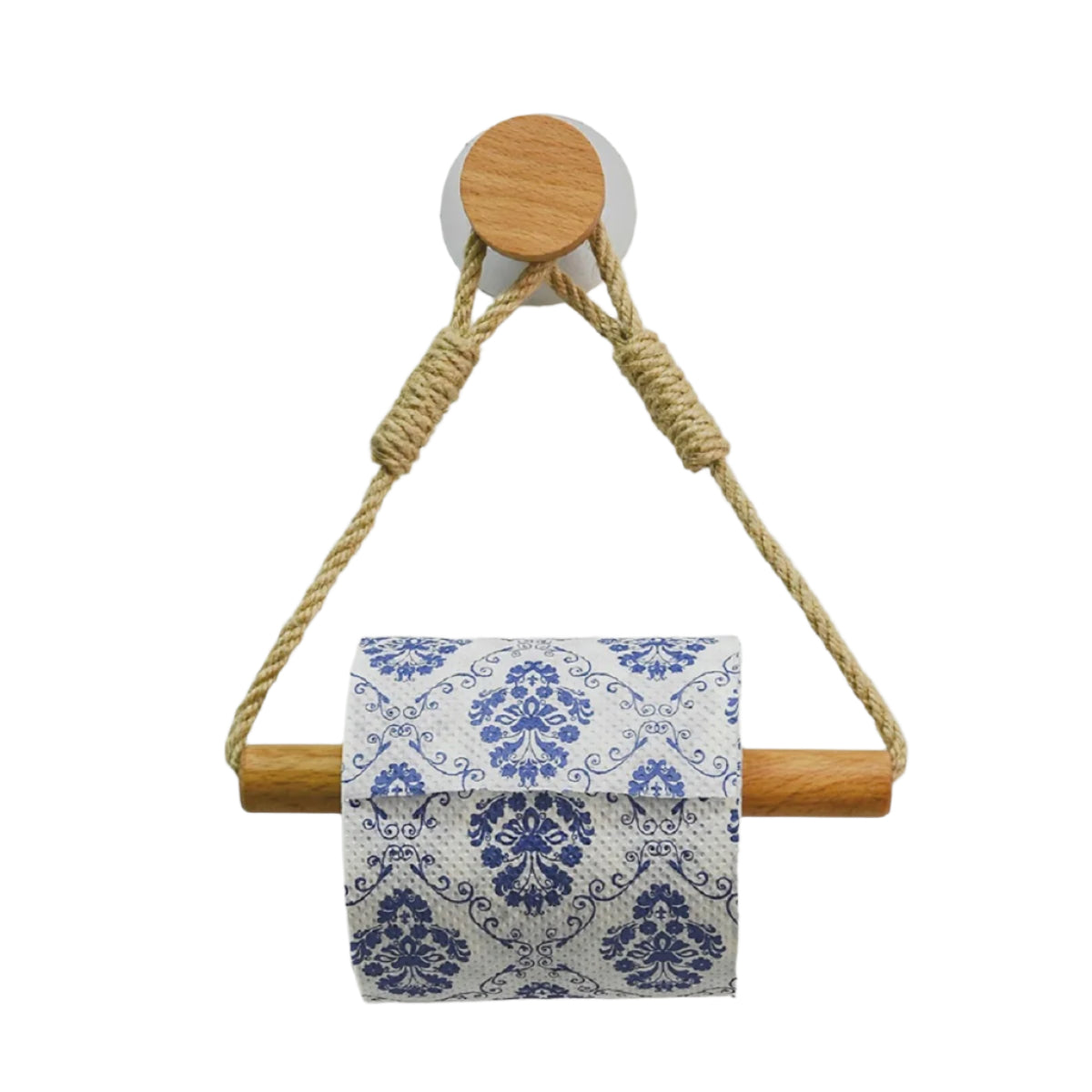 Wall-Mounted Toilet Paper Holder - Wooden Bathroom Tissue Rack with Towel Bar