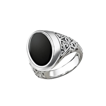 Vintage Style 925 Sterling Silver Black Oval Signet Ring