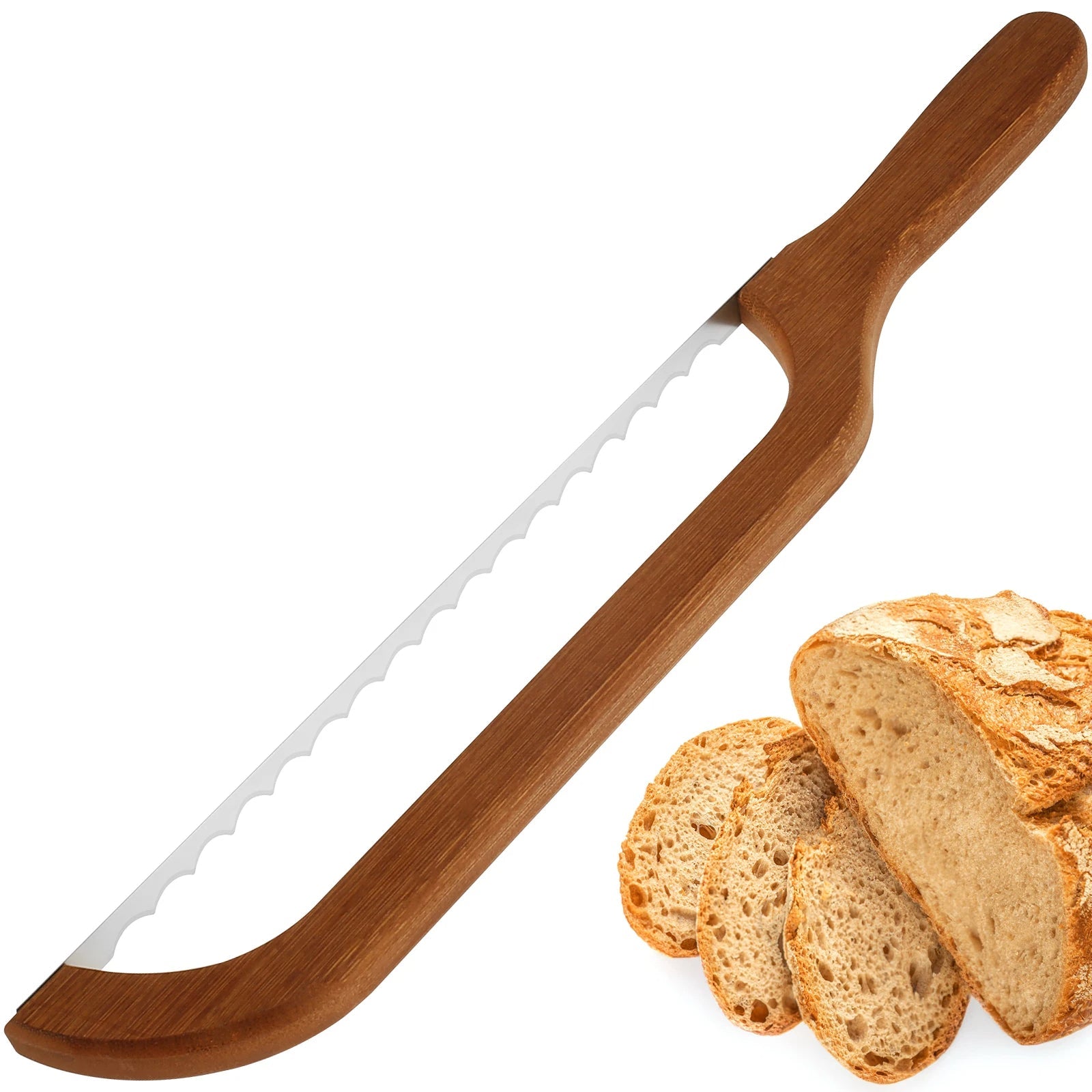 Wooden Bread Bow Cutter Serrated Bagel Sourdough Slicer Bread Cutting Tool