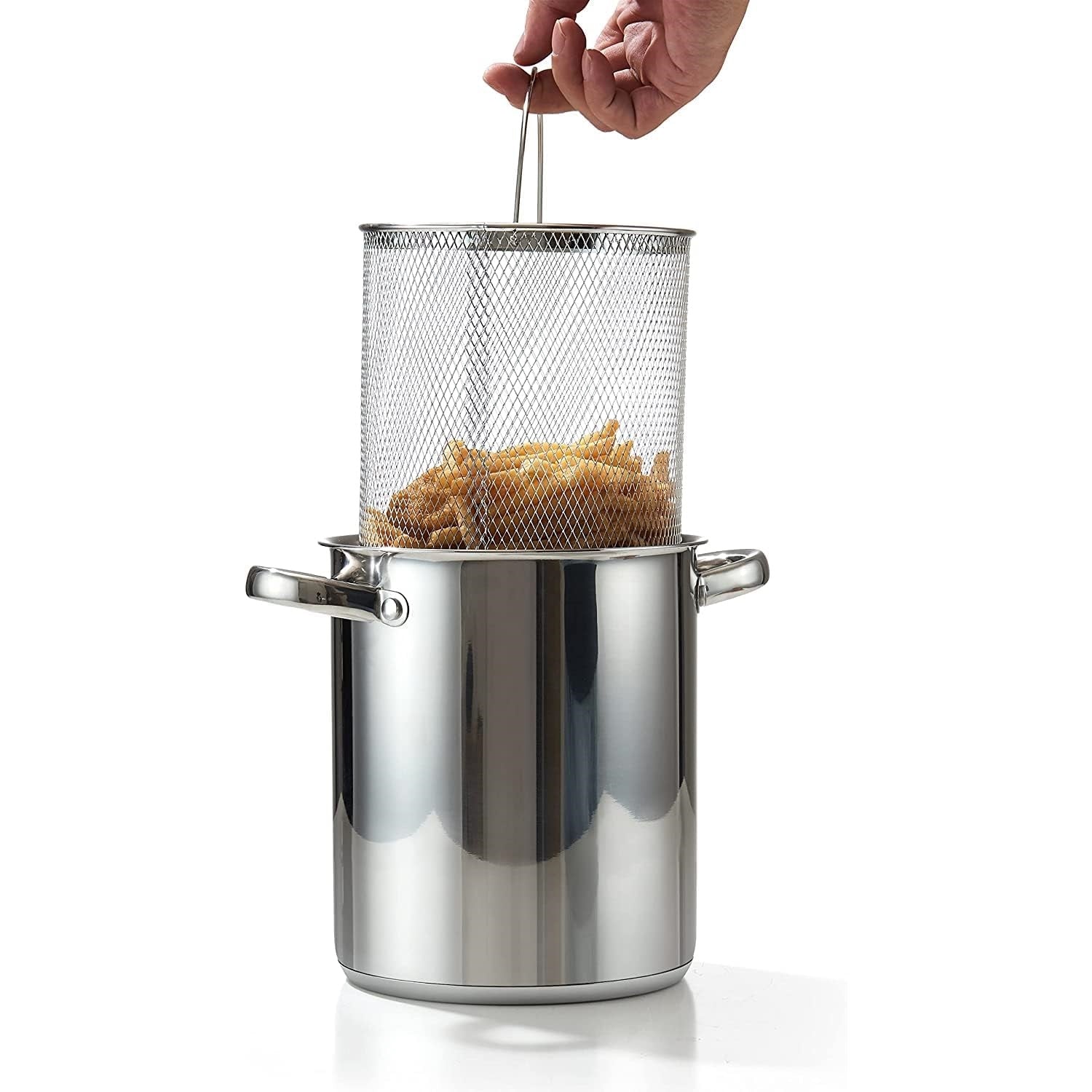 304 Stainless Steel Deep Fryer Pot - 3.2QT with Basket and Lid
