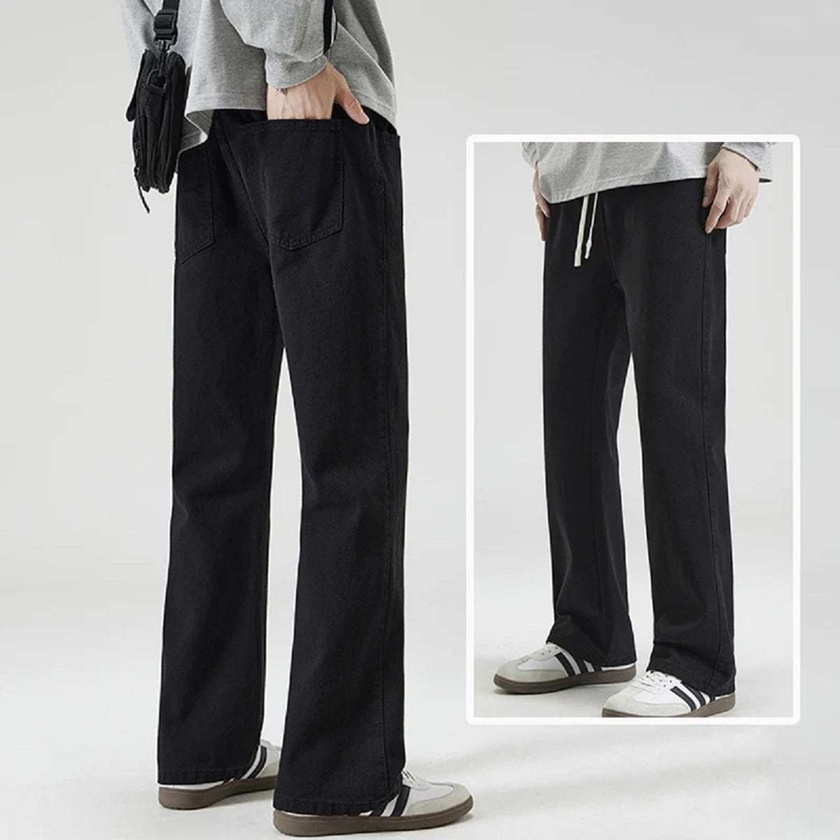Men's High Street Micro Flared Jeans - Elastic Waist and Drawstring