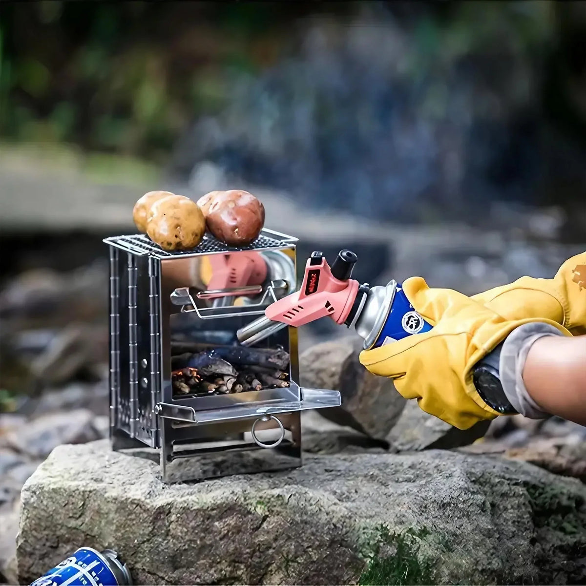 Portable Wood Stove - Foldable Stainless Steel Camping BBQ Grill