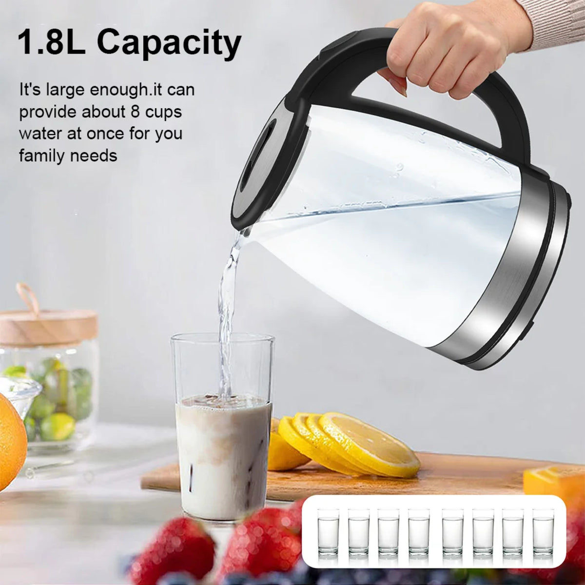 1.9 qt Glass Electric Kettle - 220V Fast Boil with Dry-Boil Protection