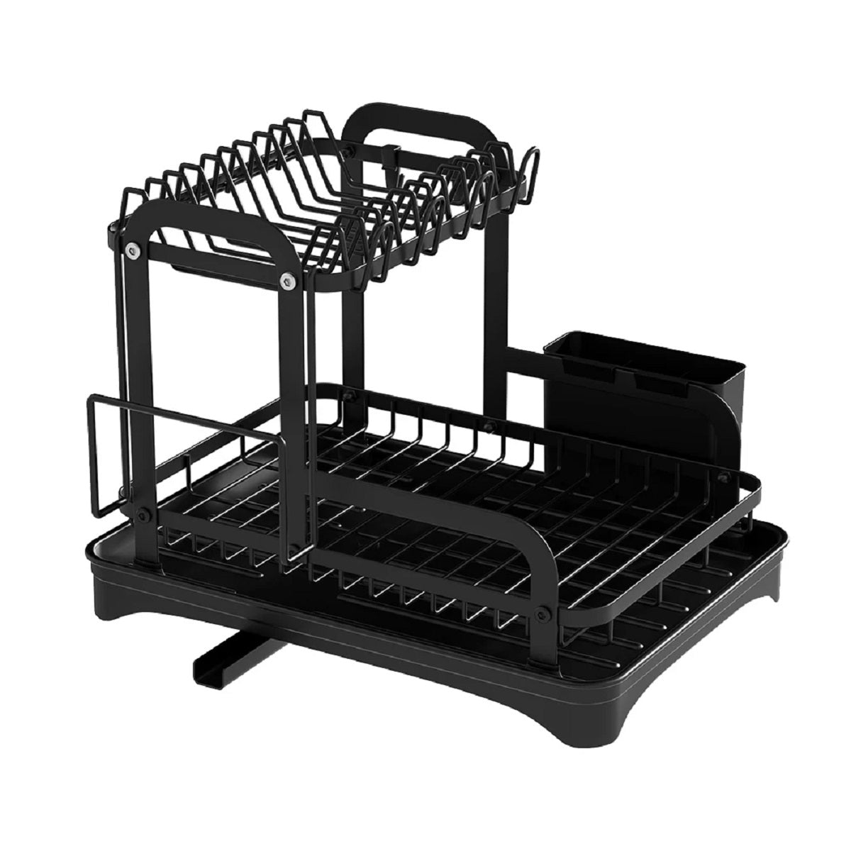 2-Layer Dish Drying Rack - Countertop Kitchen Organizer with Drain Tray