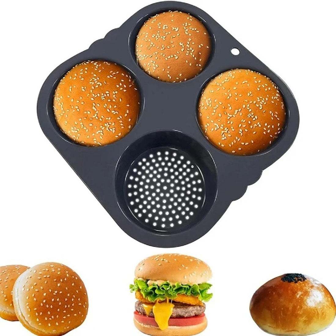 Non-Stick Silicone Hamburger Bun Baking Mold - Easy-Release Bread Pan