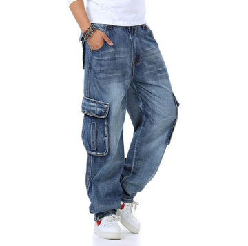 Men's Plus Size Baggy Jeans - Multi-Pocket Denim Trousers