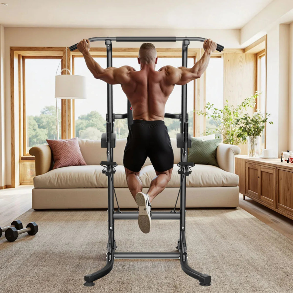 Power Tower Dip Station - Adjustable Pull-Up Bar and Ab Workout Equipment for Home Gym