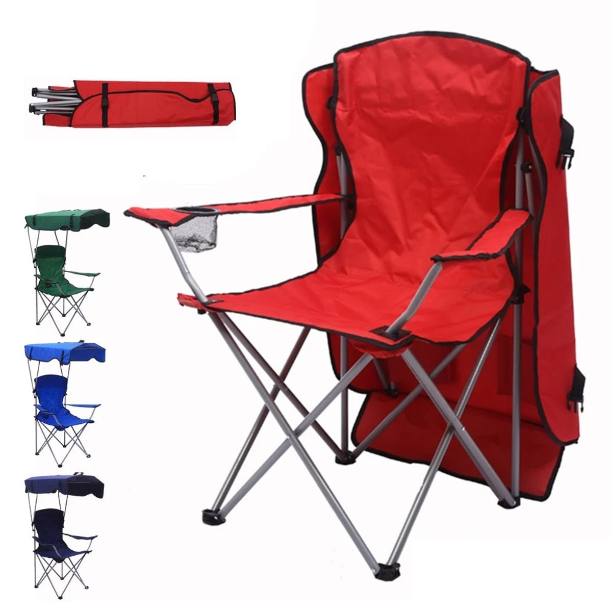 All-in-One Folding Camp Chair with Shade - Outdoor Chair for Hiking Beach & Fishing
