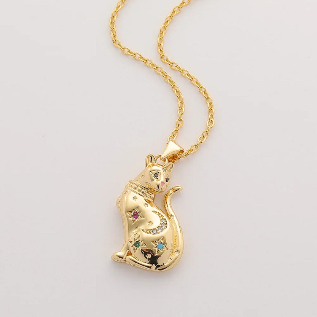 Necklace Golden Magic Cat with Star 925 Sterling Silver