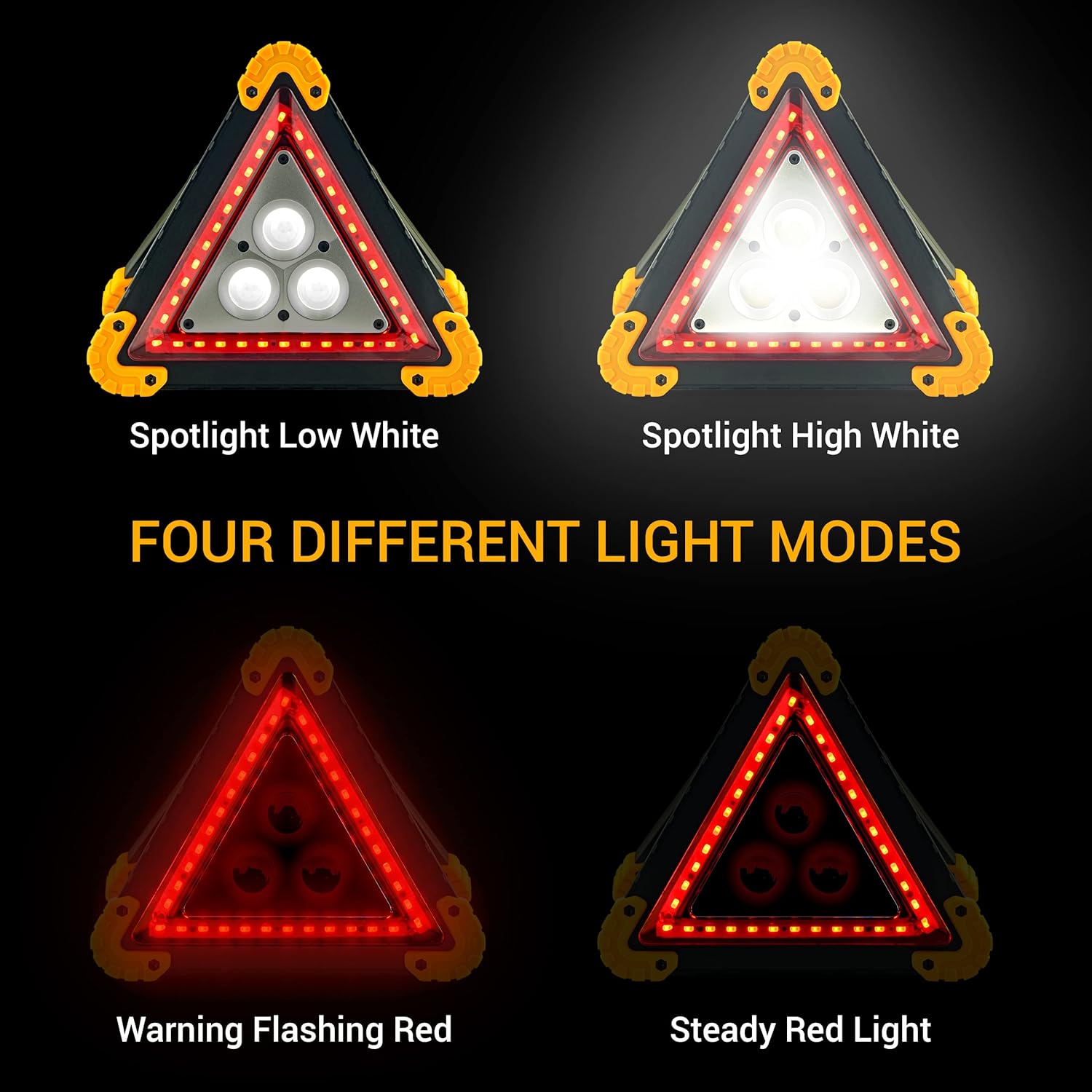 LED Emergency Warning Triangle - 30W Car Breakdown Safety Stop Sign
