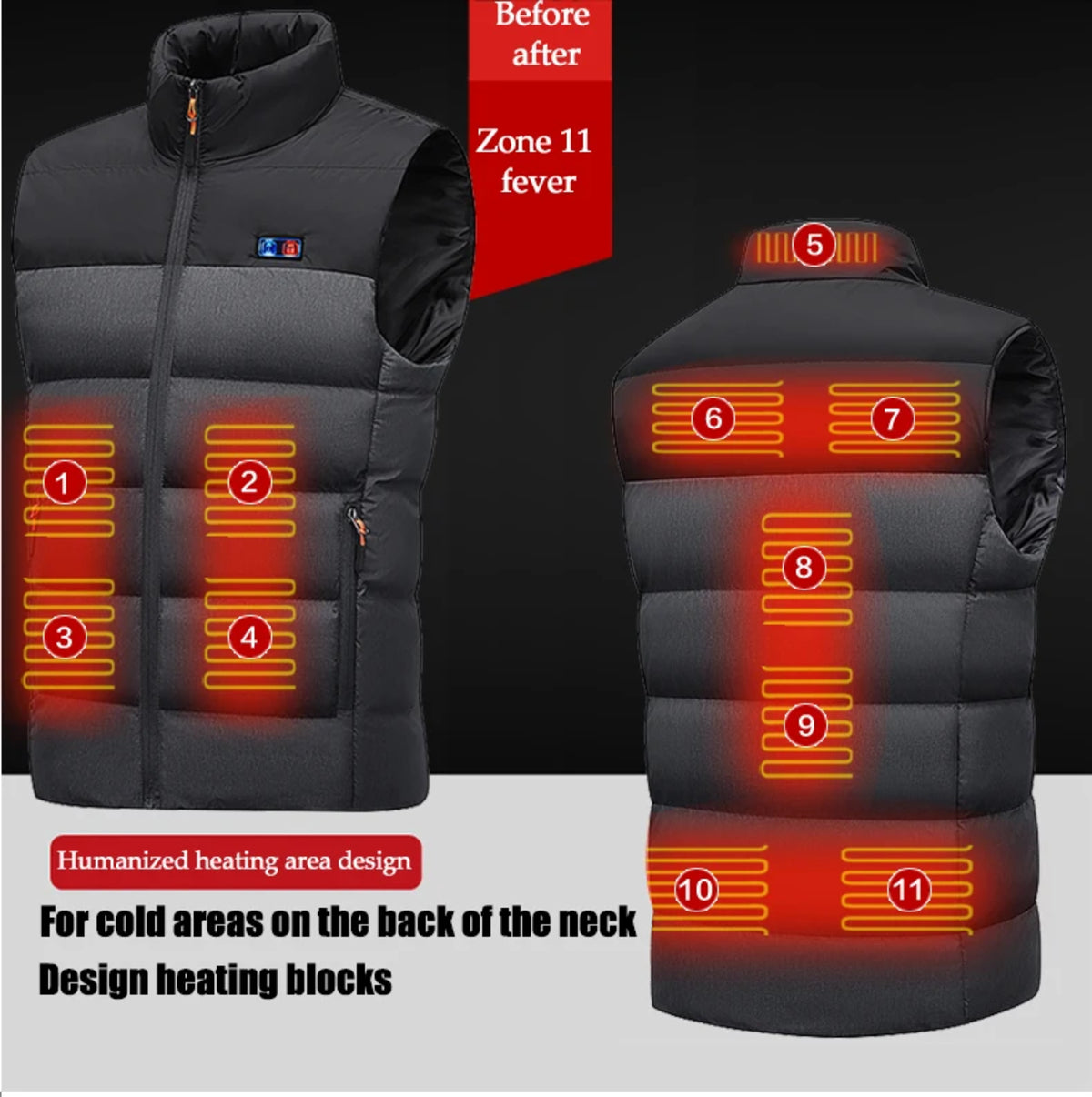 Smart Heated Vest - 11-Zone Electric Winter Sleeveless Jacket