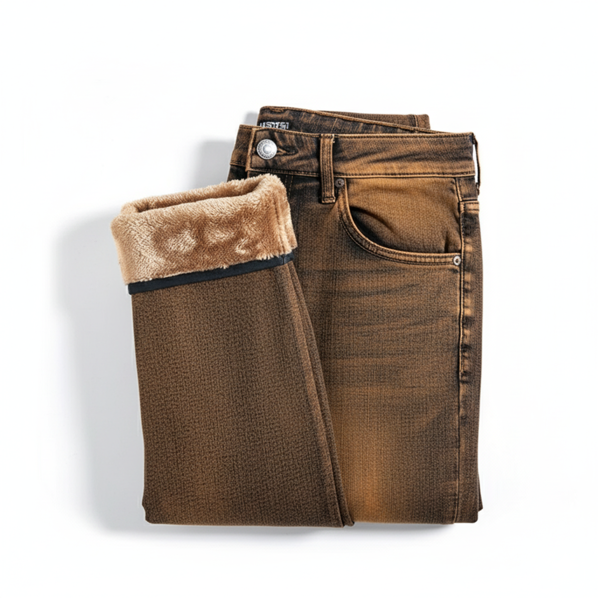 Men's Brown Vintage Winter Jeans - Thick Velvet Warm Elastic Straight Denim