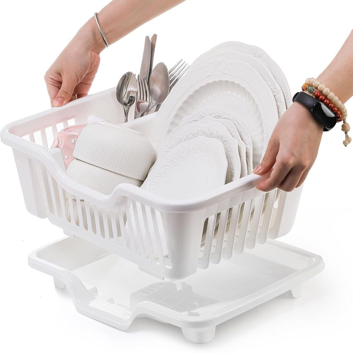 Plastic Dish Drying Rack - Duty Sink Drainer with Cup Holders and Drainboard