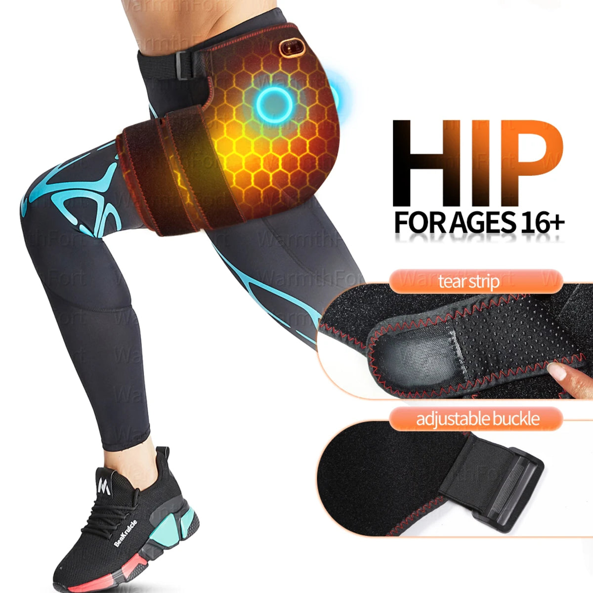 Heated Hip Support Brace - Cordless Massager for Sciatica and Back Pain