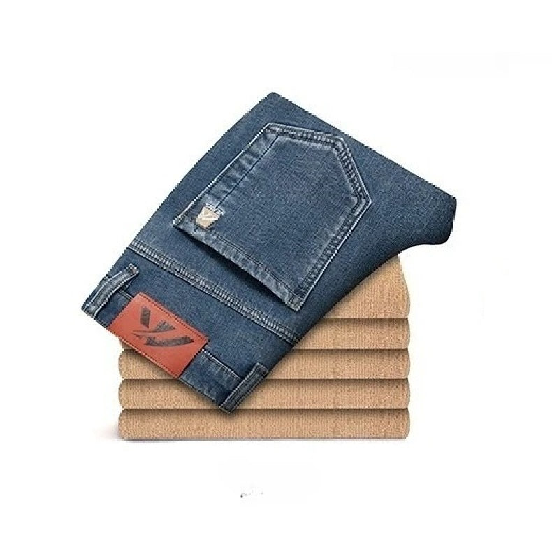 Men's Winter Fleece-Lined Jeans - Thick Warm Stretch Straight Denim